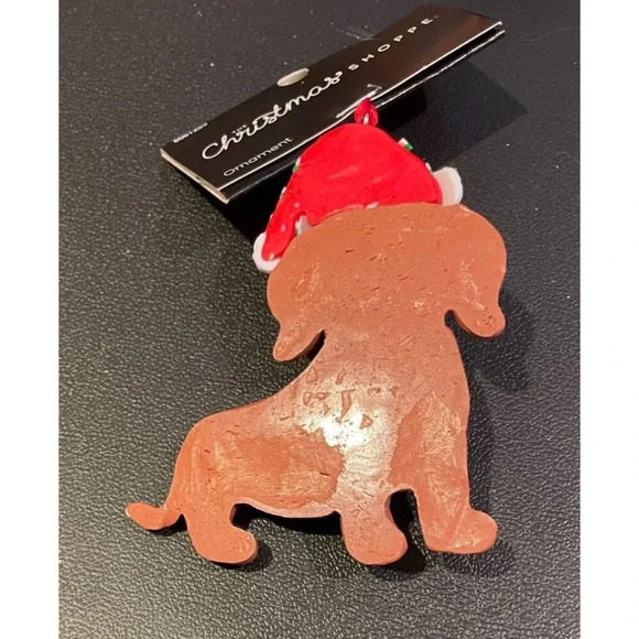Dachshund Brown Dog Puppy Christmas Holiday Ornament Santa Hat Bow NEW Clay‎ - Picture 2 of 3